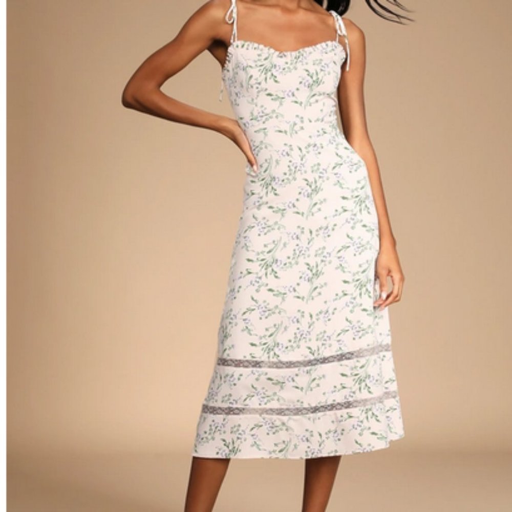 Lulu's See The Blooms Pink Floral Tie-Strap Midi Dress